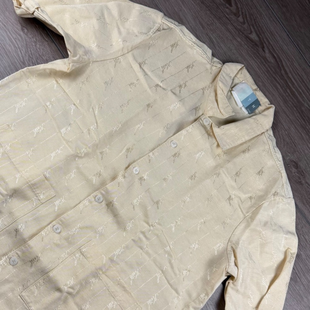 Kith Mens Short Sleeve Button Down Script Logo Jacquard Cream Small